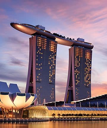 Marina Bay Sands, a distinctive Singaporean landmark with iconic boat-shaped rooftop